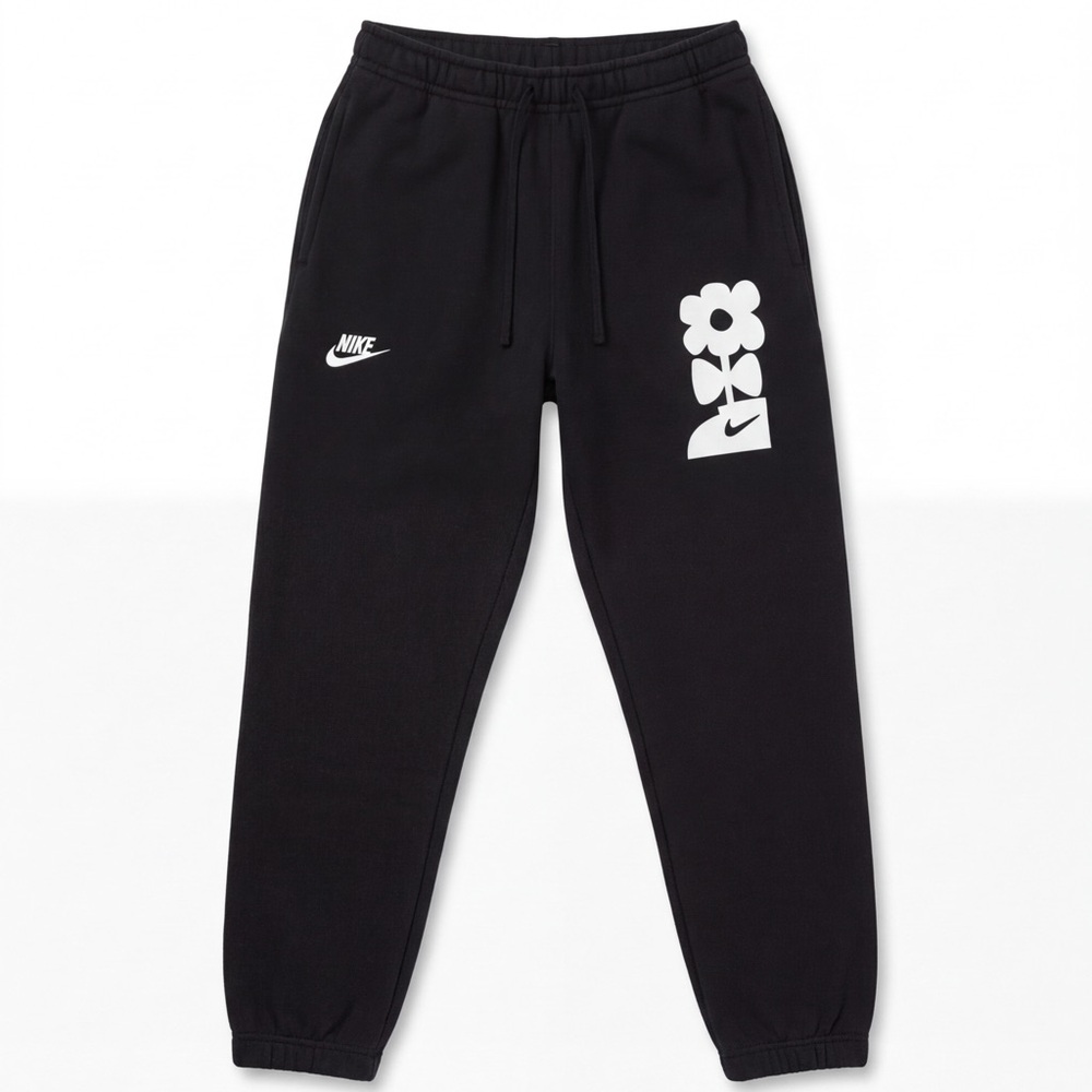 Nike Men’s Black Joggers with White Floral Logo